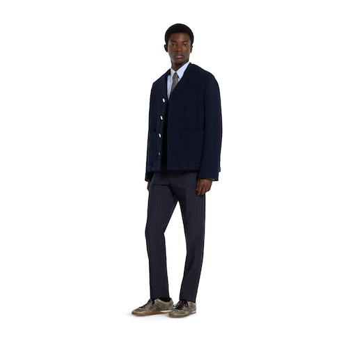 Pinstripe wool pant - dark blue and grey