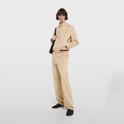 Cotton twill zip jacket with Web - sand