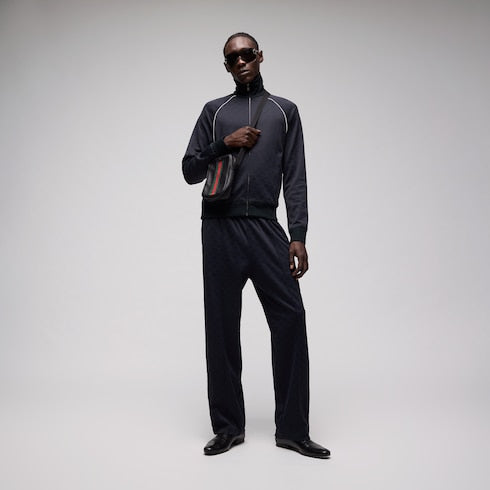GG nylon and jersey zip jacket - navy