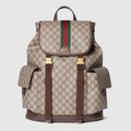 Ophidia large backpack - beige and dark brown fabric