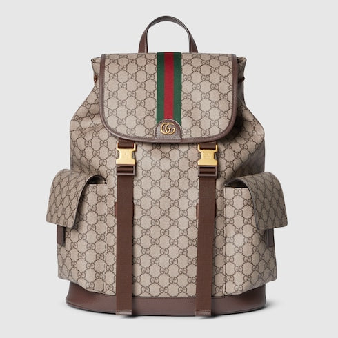 Ophidia large backpack - beige and dark brown fabric