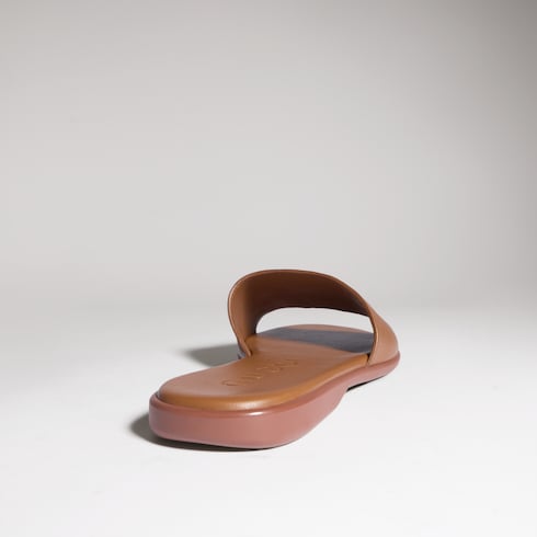 Women's slide sandal with Double G - brown leather