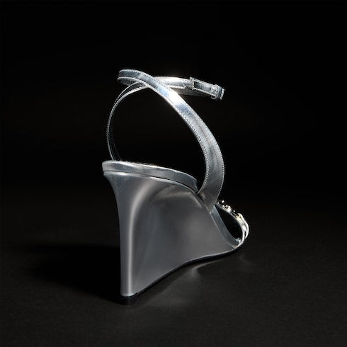 Women's Donna platform sandal - silver lamé leather