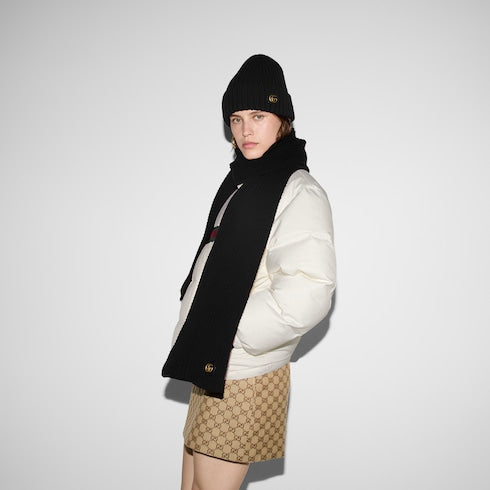 Wool cashmere scarf with Double G - black