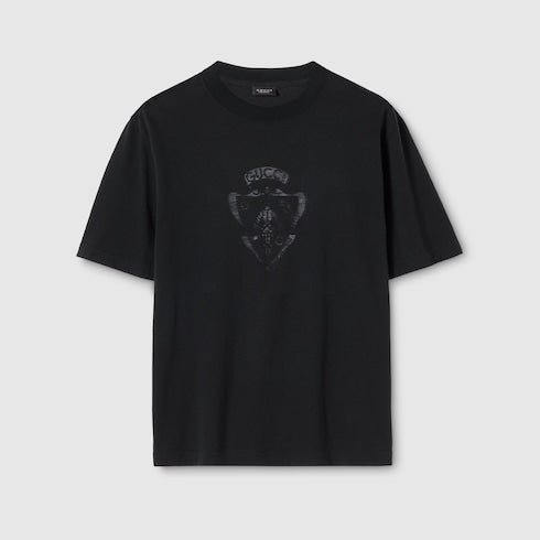 Cotton jersey T-shirt with devoré detail - black