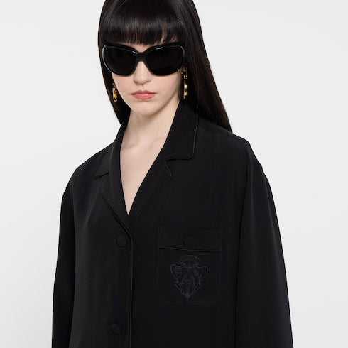 Silk crêpe de chine shirt with embroidery - black