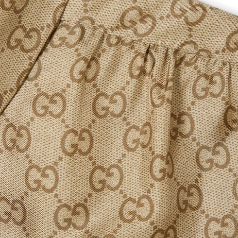 Printed silk twill shirt with bow - sand