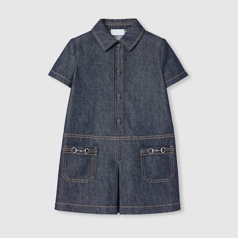 Children's denim dress with Horsebit - dark blue