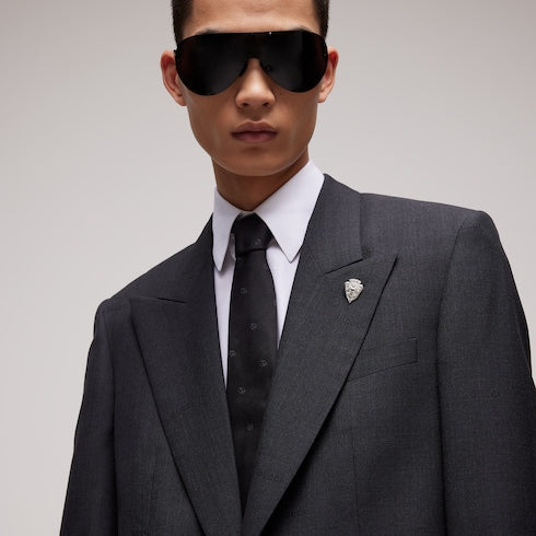 Double G silk jacquard tie - black