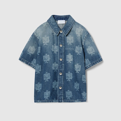 Children's printed denim shirt - blue