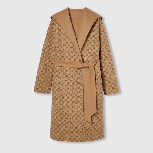 Reversible GG silk wool blend coat - camel and ebony