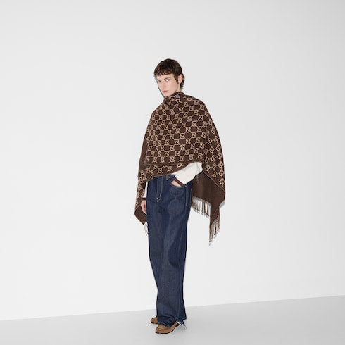 GG wool jacquard cape - brown and beige