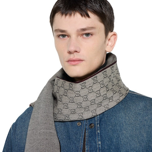 GG wool jacquard scarf - grey and black