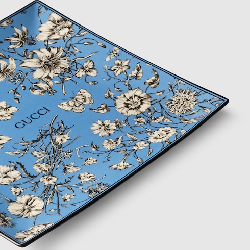 Gucci Flora Sketch print large trinket tray - blue and ivory porcelain