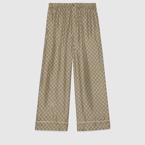 GG Supreme print silk pant - beige and ebony