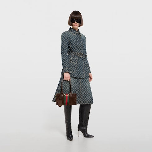 Borsetto medium boston bag - dark brown suede
