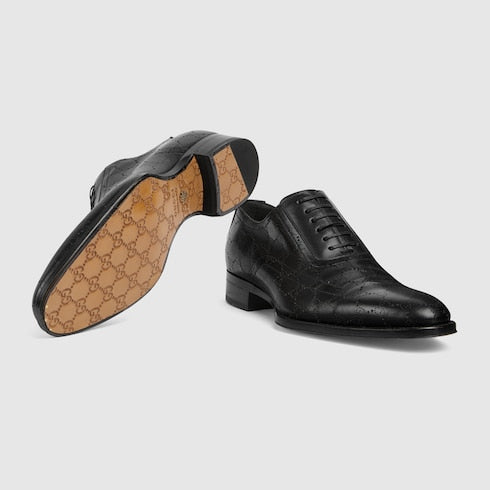Men's lace-up shoe with lasered GG - black lasered GG leather