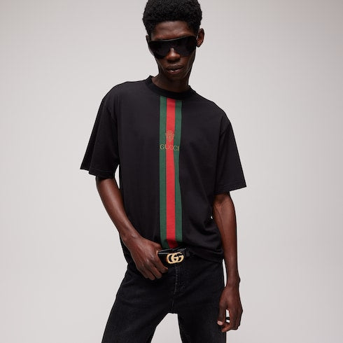 Cotton jersey T-shirt with print - black