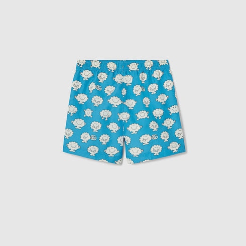Baby nylon froissè swim shorts - light blue and white