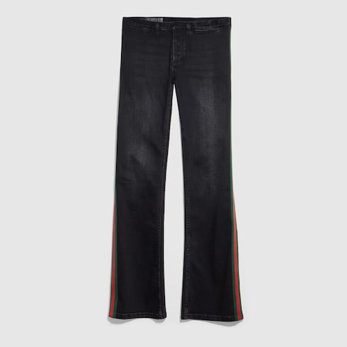 Cotton denim pants with Web - black