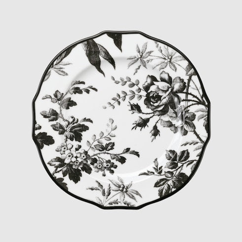 Herbarium dessert plate, set of two - black and white porcelain
