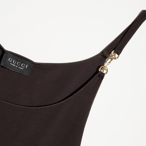 Viscose crêpe jersey dress with Horsebit - dark brown