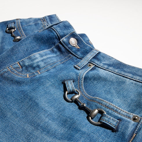 Stretch cotton denim with Horsebit - blue