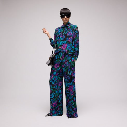Printed silk leisure pants - multicolor