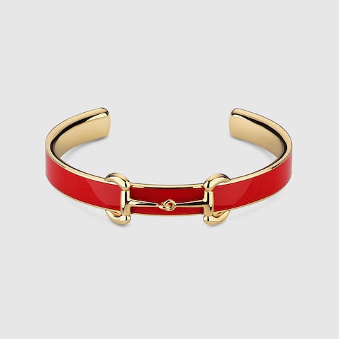 Horsebit bangle bracelet with enamel - red enamel