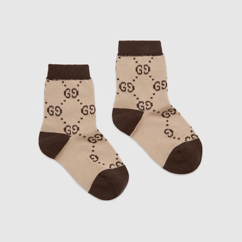Beige / Brown Cotton Baby GG Socks - Beige / Brown Cotton