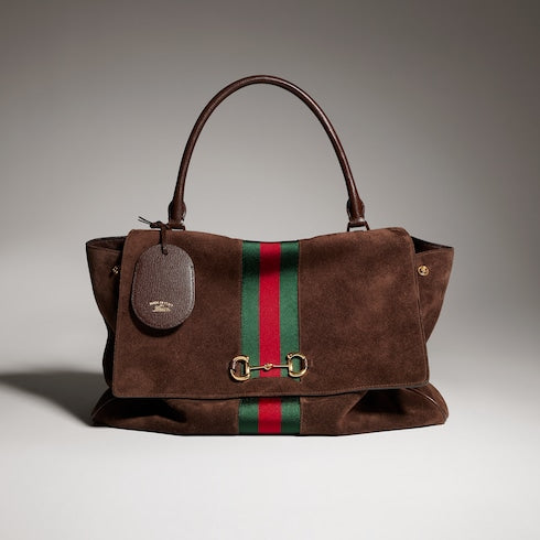 Paparazzo large top handle bag - dark brown suede