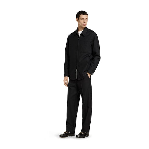 Wool blend twill pant with logo - black