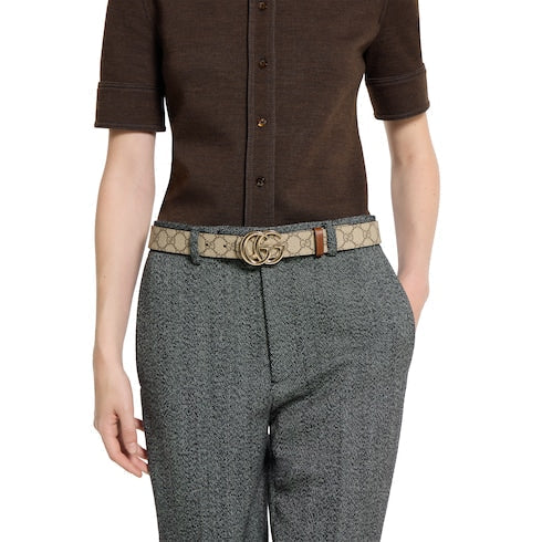 Reversible GG Marmont belt - beige Supreme and brown leather
