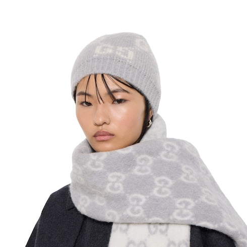 GG alpaca blend hat - light grey and white