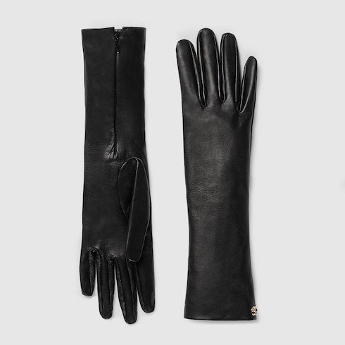 Leather gloves with Double G - black
