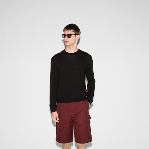 Cashmere sweater with Web intarsia - black
