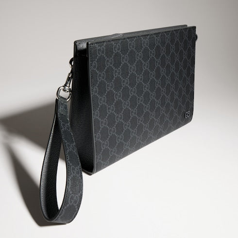 Grey trim medium pouch - black GG Supreme canvas