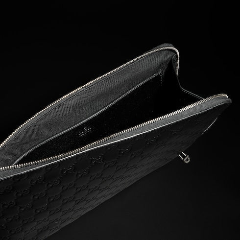GG Emblem medium pouch - black GG leather