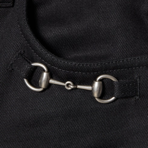 Cotton denim pants with Horsebit detail - black