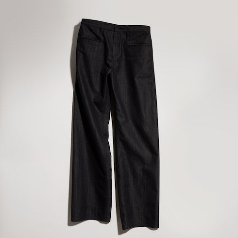 Loose fit cotton blend denim pants - black
