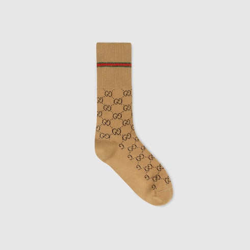 Camel / Brown GG Cotton Socks With Web - Camel / Brown