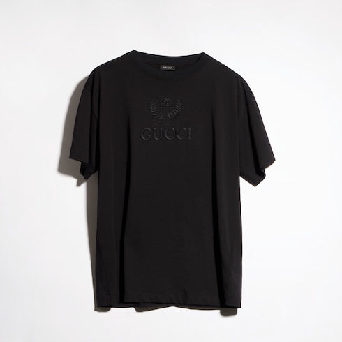 Cotton jersey T-shirt with embroidery - black