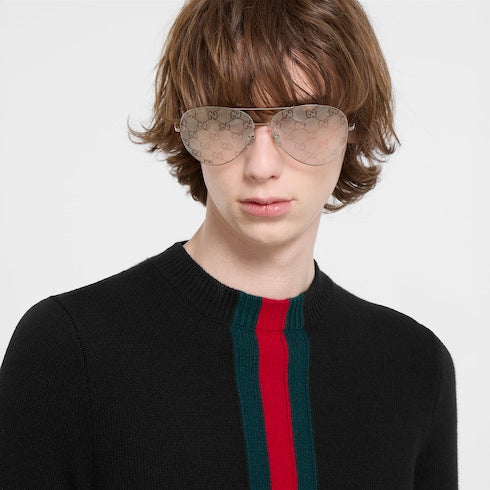Fine knit wool sweater with Web - black
