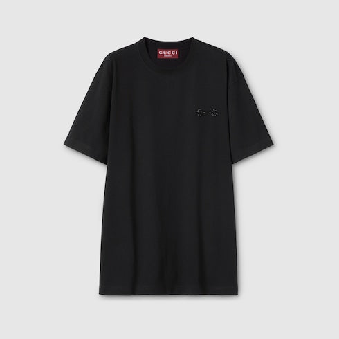Cotton jersey T-shirt with embroidery - black
