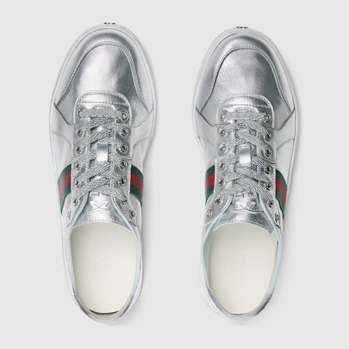 Women's Stretch low-top sneaker - metallic silver leather