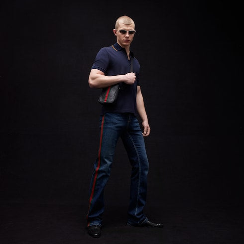 Cotton jersey piquet polo shirt - dark blue