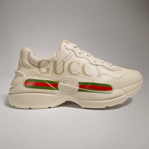 Women's Ivory Leather Rhyton Vintage Gucci Logo Sneaker