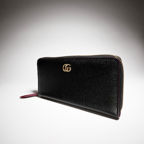 Bi-color GG Marmont zip around wallet - black and red leather