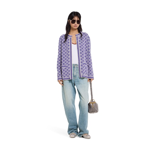 GG fine cotton jacquard cardigan - purple