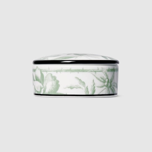 Herbarium print small trinket box - white and green porcelain